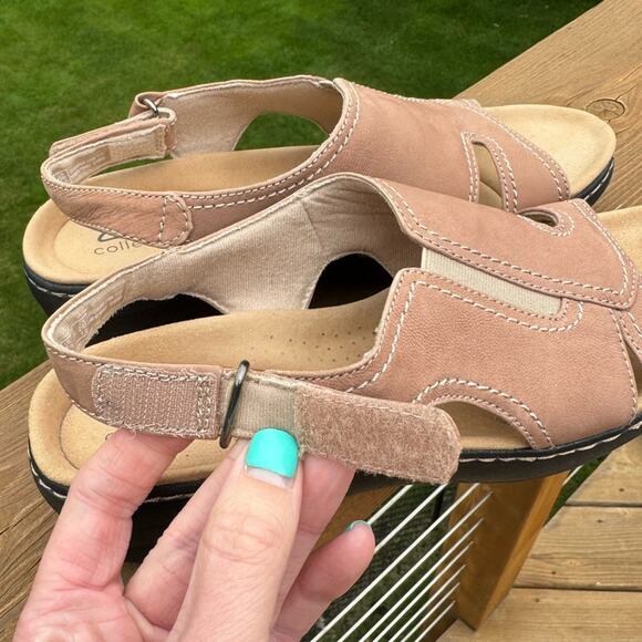 NWOB Clarks size 8.5 NARROW Merliah Leather Wedge Sandals - Sand Tan - Picture 12 of 12